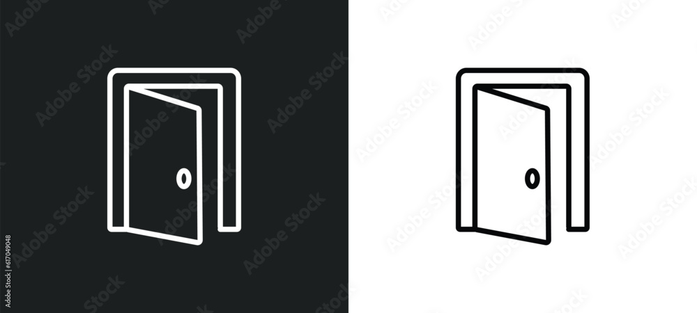 doors open line icon in white and black colors. doors open flat vector icon from doors open collection for web, mobile apps and ui. doors open line icon in white and black colors. doors open flat vector icon from doors open collection for web, mobile apps and ui.