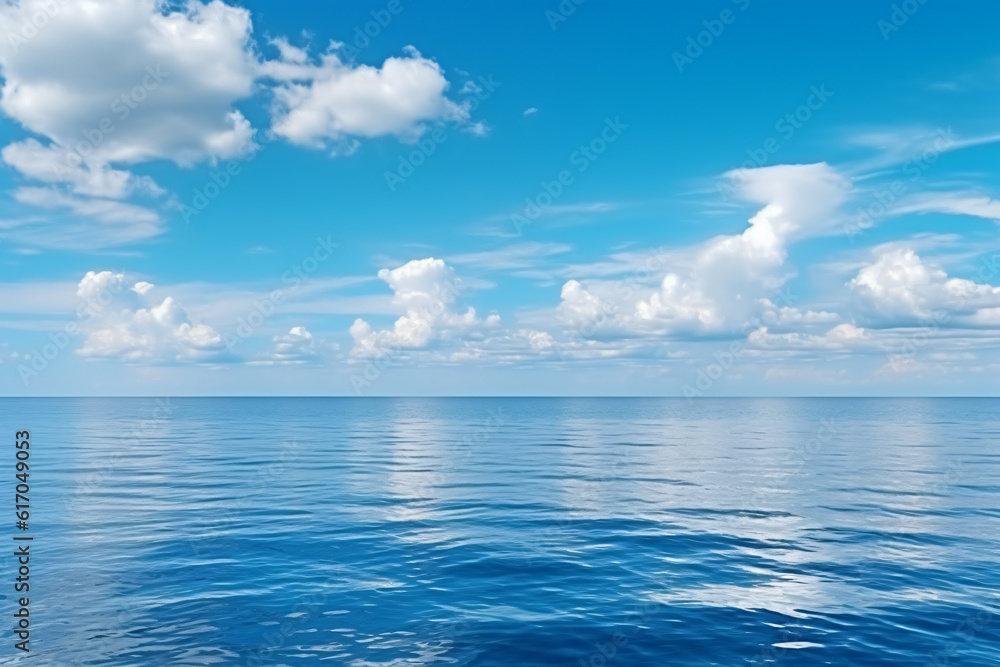 Naklejka premium Calming summer natural marine blue background . sea and sky with white clouds photography