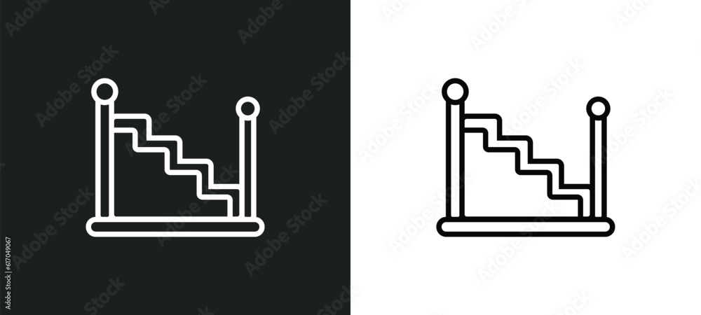 stairs with handle line icon in white and black colors. stairs with handle flat vector icon from stairs with handle collection for web, mobile apps and ui. stairs with handle line icon in white and black colors. stairs with handle flat vector icon from stairs with handle collection for web, mobile apps and ui.