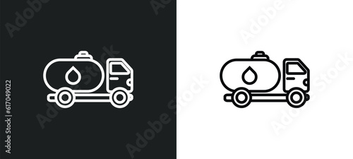 fuel truck line icon in white and black colors. fuel truck flat vector icon from fuel truck collection for web, mobile apps and ui.