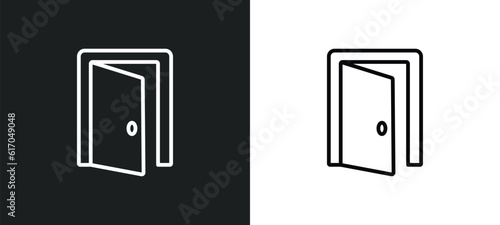 doors open line icon in white and black colors. doors open flat vector icon from doors open collection for web, mobile apps and ui.