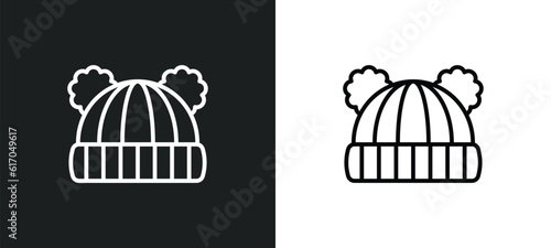 knit hat with pom pom line icon in white and black colors. knit hat with pom flat vector icon from knit hat with collection for web, mobile apps and ui.