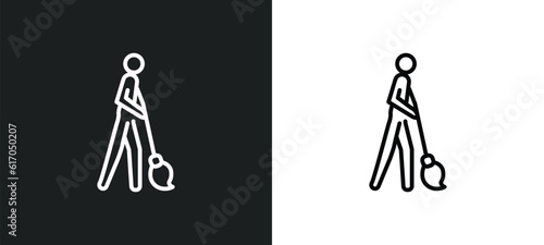 charwoman line icon in white and black colors. charwoman flat vector icon from charwoman collection for web, mobile apps and ui.