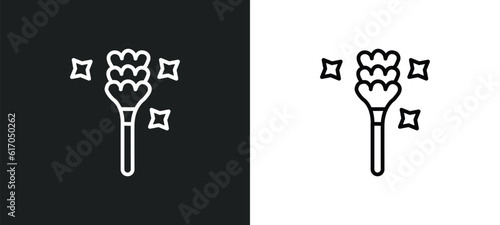 feather duster line icon in white and black colors. feather duster flat vector icon from feather duster collection for web, mobile apps and ui.
