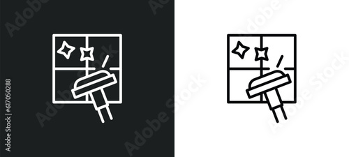 cleaning window line icon in white and black colors. cleaning window flat vector icon from cleaning window collection for web, mobile apps and ui.