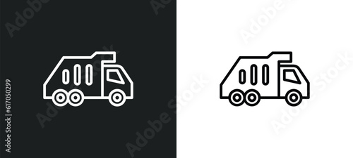 garbage truck line icon in white and black colors. garbage truck flat vector icon from garbage truck collection for web, mobile apps and ui.