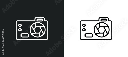 dslr camera line icon in white and black colors. dslr camera flat vector icon from dslr camera collection for web, mobile apps and ui.