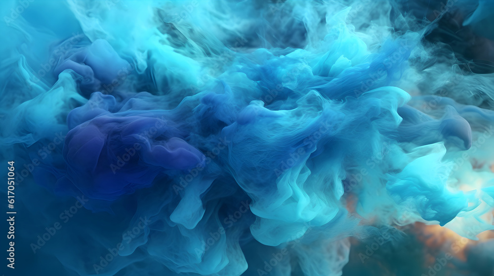 Obraz premium Liquid ink cloud. Ð¡lose up view of blue paint splash in water.