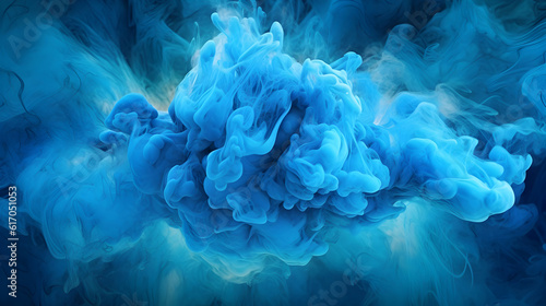 Liquid ink cloud. Ð¡lose up view of blue paint splash in water.