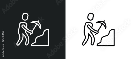worker digging a hole line icon in white and black colors. worker digging a hole flat vector icon from worker digging a hole collection for web, mobile apps and ui.