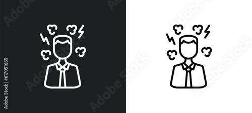 angry boss line icon in white and black colors. angry boss flat vector icon from angry boss collection for web, mobile apps and ui.