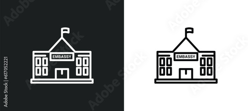 embassy line icon in white and black colors. embassy flat vector icon from embassy collection for web, mobile apps and ui.