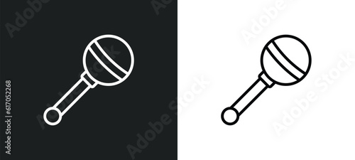 rattle line icon in white and black colors. rattle flat vector icon from rattle collection for web, mobile apps and ui.