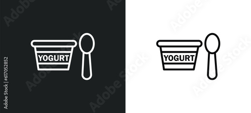 yogurt with spoon line icon in white and black colors. yogurt with spoon flat vector icon from yogurt with spoon collection for web, mobile apps and ui.
