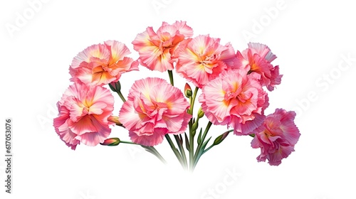 Carnation flowers isolated on white background. Beautiful blooming plants. Generative AI