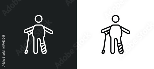 man with broken leg line icon in white and black colors. man with broken leg flat vector icon from man with broken leg collection for web, mobile apps and ui.