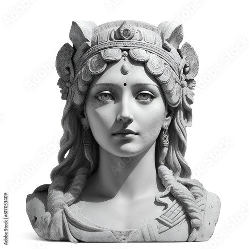 Face statue of Hera, goddess of marriage and marital in Greek mythology on transparent background. Generative AI	