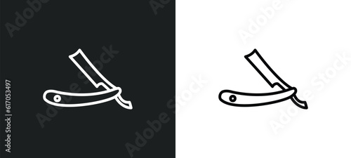 vintage razor line icon in white and black colors. vintage razor flat vector icon from vintage razor collection for web, mobile apps and ui.