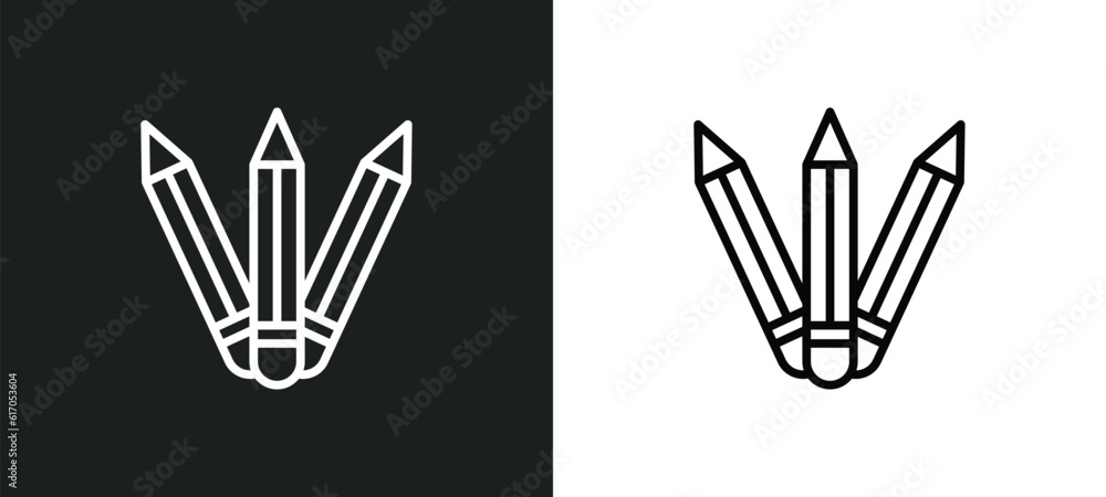 pencils line icon in white and black colors. pencils flat vector icon from pencils collection for web, mobile apps and ui. pencils line icon in white and black colors. pencils flat vector icon from pencils collection for web, mobile apps and ui.