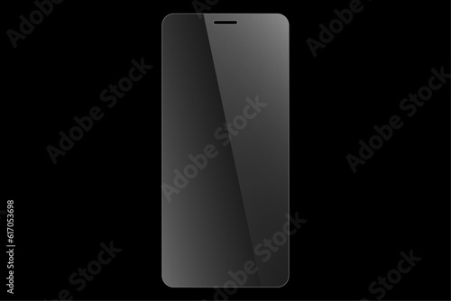 Protective glass for phone. Realistic reflection. Glass on black background. Vector illustration.