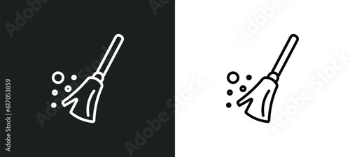 broom line icon in white and black colors. broom flat vector icon from broom collection for web, mobile apps and ui.