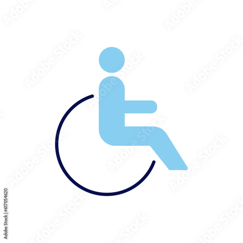 Disabled related vector line icon. Disabled person in wheelchair linear icon. Service for people with disabilities. Handicap. Isolated on white background. Vector illustration. Editable stroke