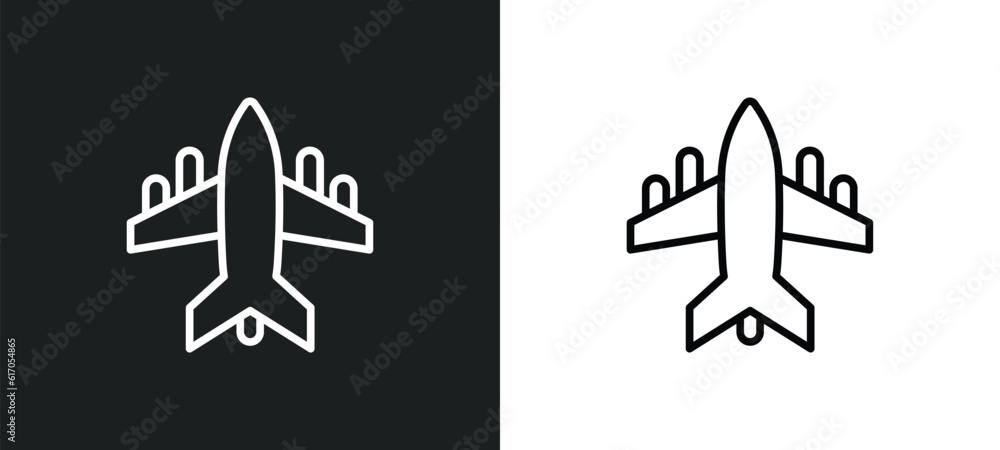 fighter plane line icon in white and black colors. fighter plane flat vector icon from fighter plane collection for web, mobile apps and ui.