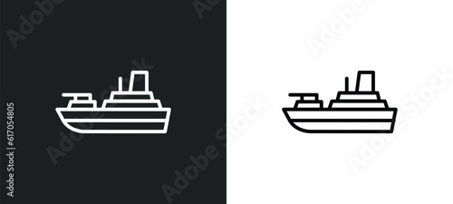 militar ship line icon in white and black colors. militar ship flat vector icon from militar ship collection for web, mobile apps and ui.