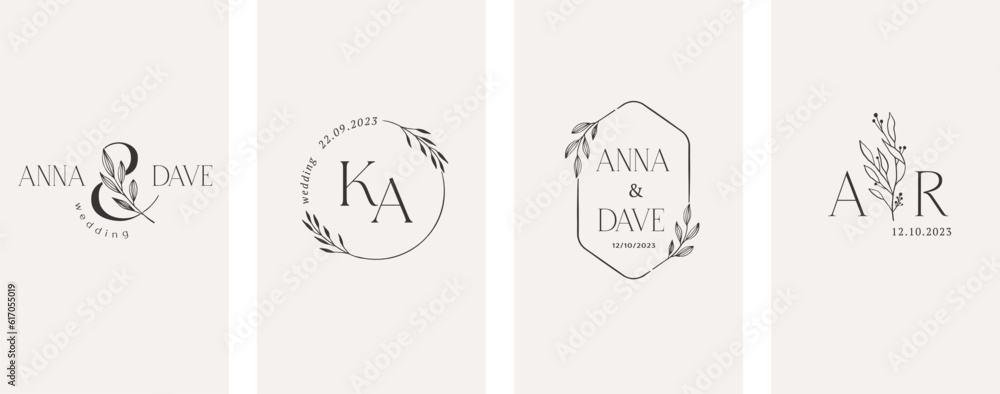 Wedding logos, hand drawn elegant, delicate and minimalist monogram collection Wedding logos, hand drawn elegant, delicate and minimalist monogram collection