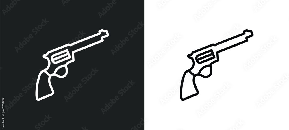 revolver line icon in white and black colors. revolver flat vector icon from revolver collection for web, mobile apps and ui. revolver line icon in white and black colors. revolver flat vector icon from revolver collection for web, mobile apps and ui.