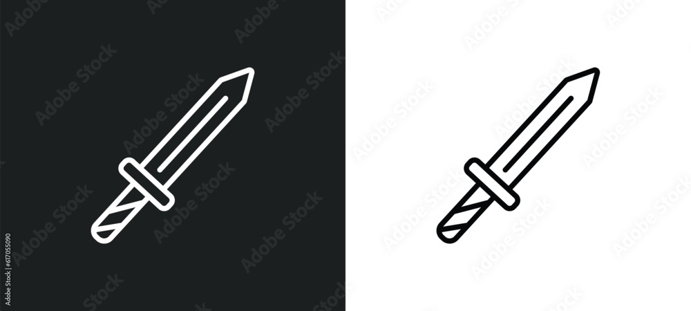 dagger line icon in white and black colors. dagger flat vector icon from dagger collection for web, mobile apps and ui. dagger line icon in white and black colors. dagger flat vector icon from dagger collection for web, mobile apps and ui.