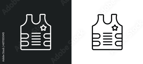 bulletproof vest line icon in white and black colors. bulletproof vest flat vector icon from bulletproof vest collection for web, mobile apps and ui.