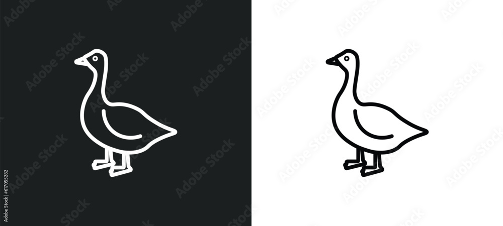 goose line icon in white and black colors. goose flat vector icon from goose collection for web, mobile apps and ui.