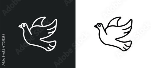 flying dove line icon in white and black colors. flying dove flat vector icon from flying dove collection for web, mobile apps and ui.