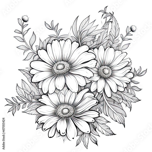 Cute Daisy flower in coloring page style illustration. Line art painting. Generative AI