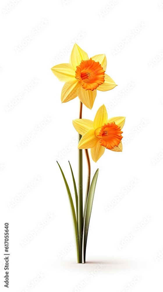 Daffodil flower isolated on white background. Beautiful blooming plant. Generative AI Daffodil flower isolated on white background. Beautiful blooming plant. Generative AI