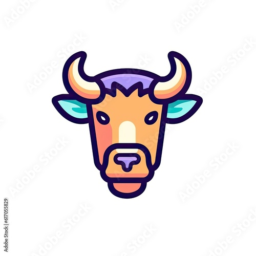 Portrait of Bull cute animal icon. Line style character avatar. Generative AI