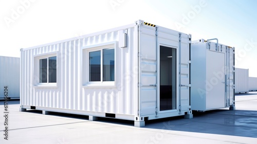 Mobile office buildings or container site office for construction site. Shipping container. Portable house and office cabins,Generative AI illustration