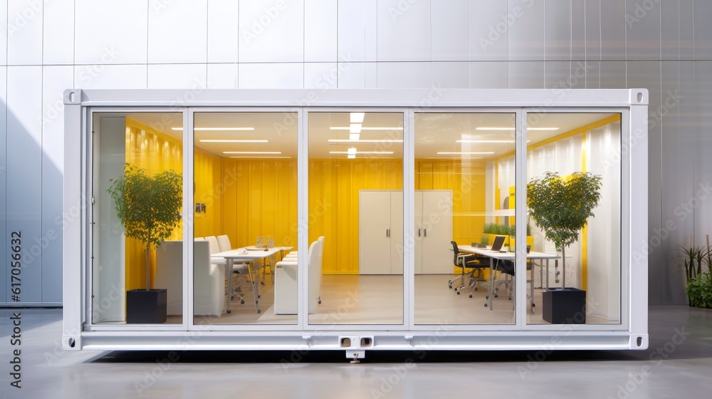 Mobile office buildings or container site office for construction site. Shipping container. Portable house and office cabins,Generative AI illustration