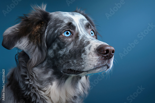 dog blue background. AI generation © Fotograf