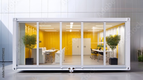 Obraz na płótnie Mobile office buildings or container site office for construction site. Shipping container. Portable house and office cabins,Generative AI illustration w salonie