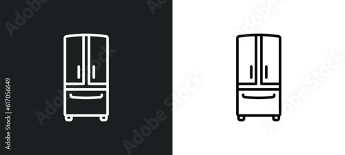 fridge line icon in white and black colors. fridge flat vector icon from fridge collection for web, mobile apps and ui.