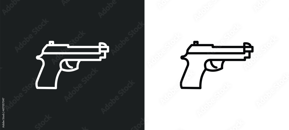 pistol line icon in white and black colors. pistol flat vector icon from pistol collection for web, mobile apps and ui.