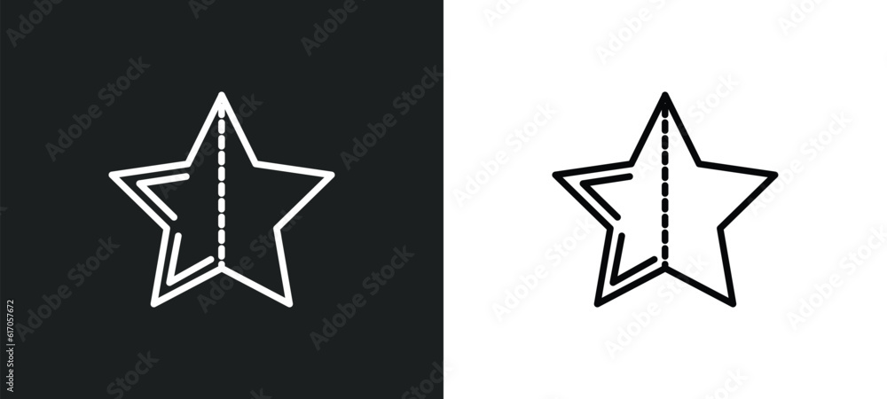 half star full line icon in white and black colors. half star full flat vector icon from half star full collection for web, mobile apps and ui. half star full line icon in white and black colors. half star full flat vector icon from half star full collection for web, mobile apps and ui.