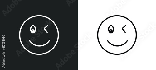 winking smile line icon in white and black colors. winking smile flat vector icon from winking smile collection for web, mobile apps and ui.