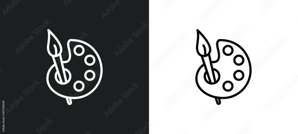 artist paint palette line icon in white and black colors. artist paint palette flat vector icon from artist paint palette collection for web, mobile apps and ui.