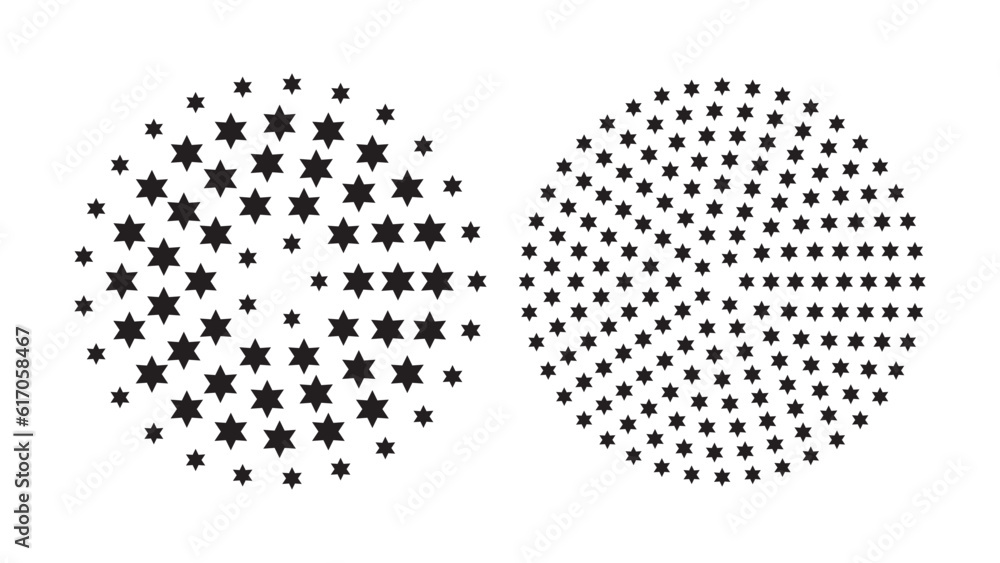 Halftone circles of stars. Design element for abstract logo. Vector illustration background.