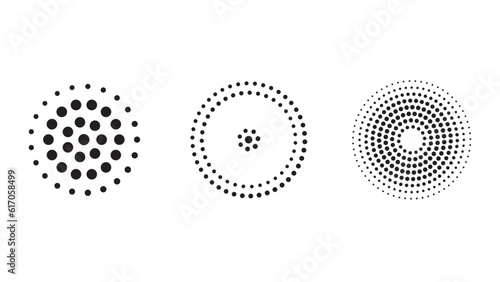 Abstract halftone circle design element vector set.