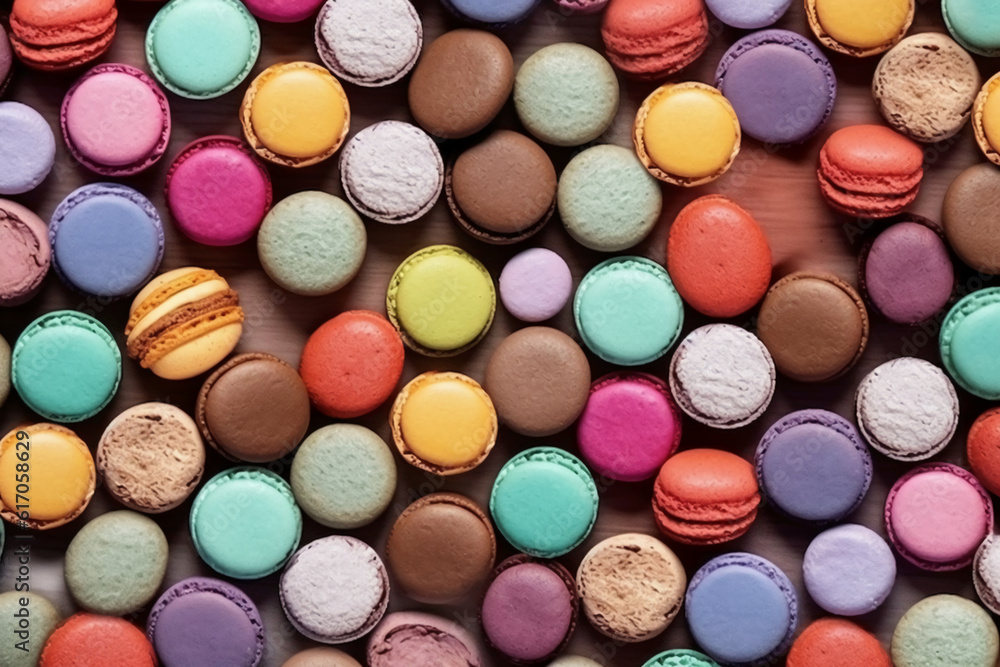 A collection of colorful macaroon on table, gift, pattern. AI generative A collection of colorful macaroon on table, gift, pattern. AI generative