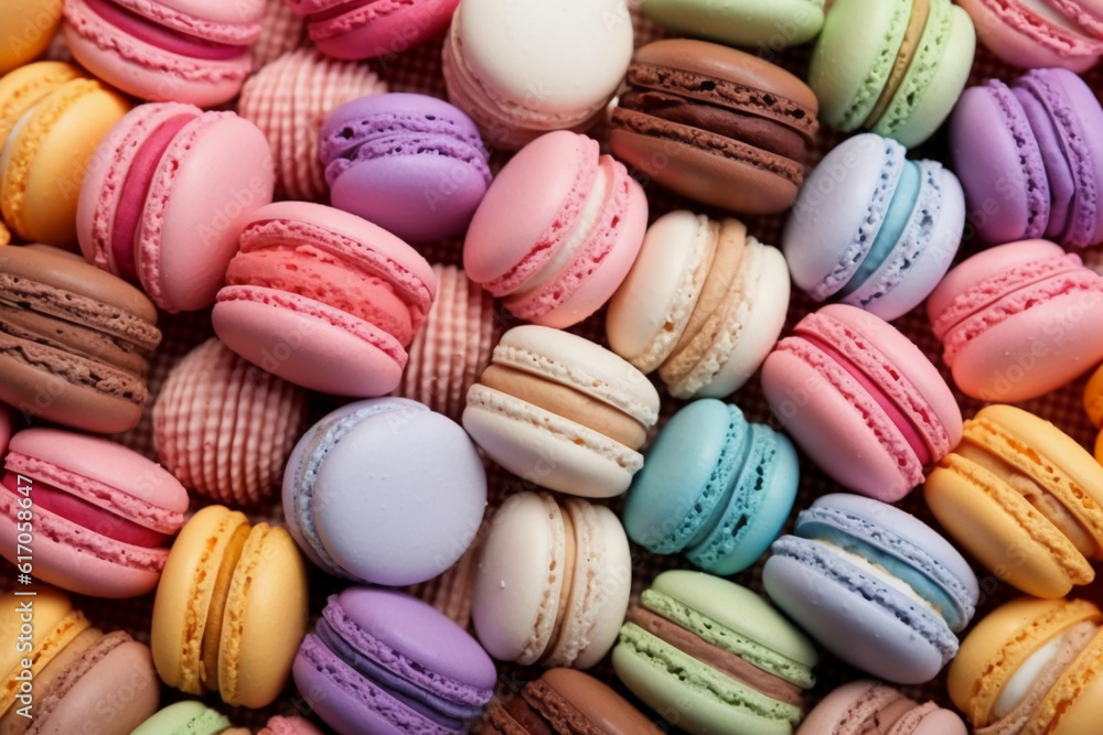 A collection of colorful macaroon on table, gift, pattern. AI generative A collection of colorful macaroon on table, gift, pattern. AI generative